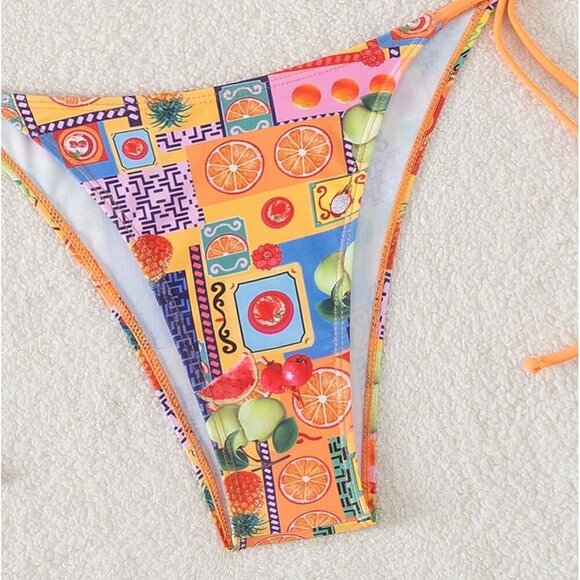 Women's 2 Piece Bikini Sets Graphic Print Triangle Halter Tie Back Bathing Suit - Picture 4 of 5